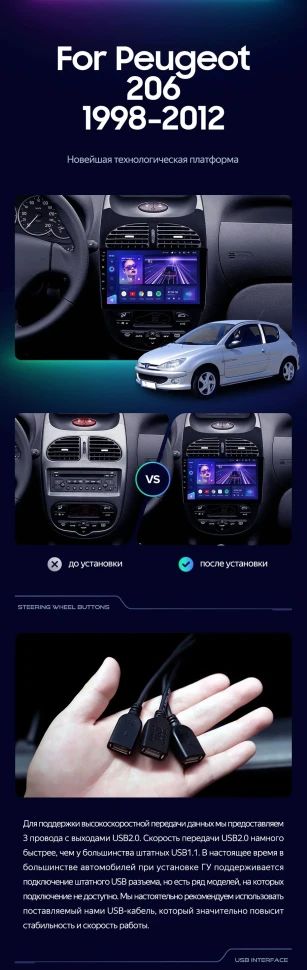 Штатная магнитола Teyes CC3 4/32 Peugeot 206 (1998-2012) F1