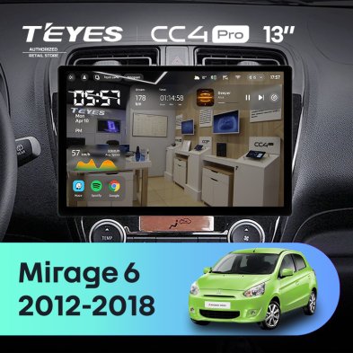 Штатная магнитола Teyes CC4 Pro 8/128 Mitsubishi Mirage 6 (2012-2018) (13&quot;)