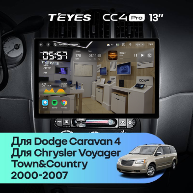 Штатная магнитола Teyes CC4 Pro 8/128 Chrysler Town & Country 4 RS (2000-2007) Тип-A (13")
