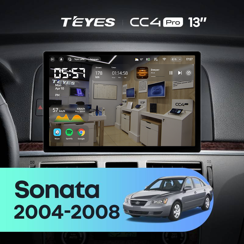 Штатная магнитола Teyes CC4 Pro 8/128 Hyundai Sonata NF (2004-2008) (13")