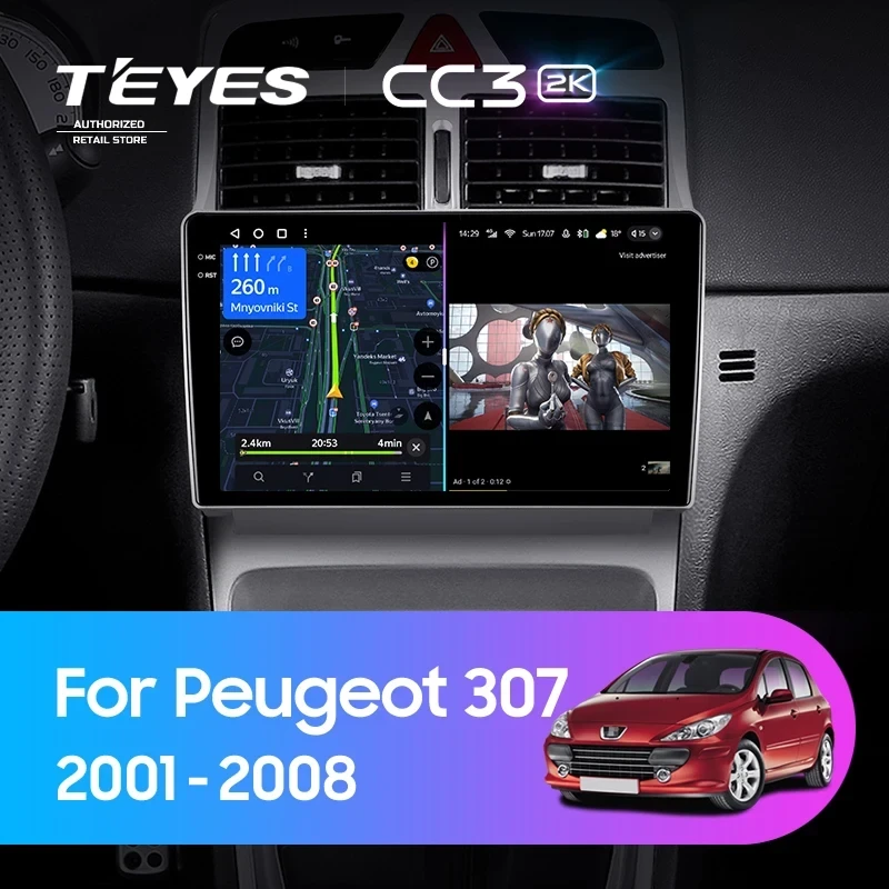 Штатная магнитола Teyes CC3 2K 360 6/128 Peugeot 307 1 (2001-2008)