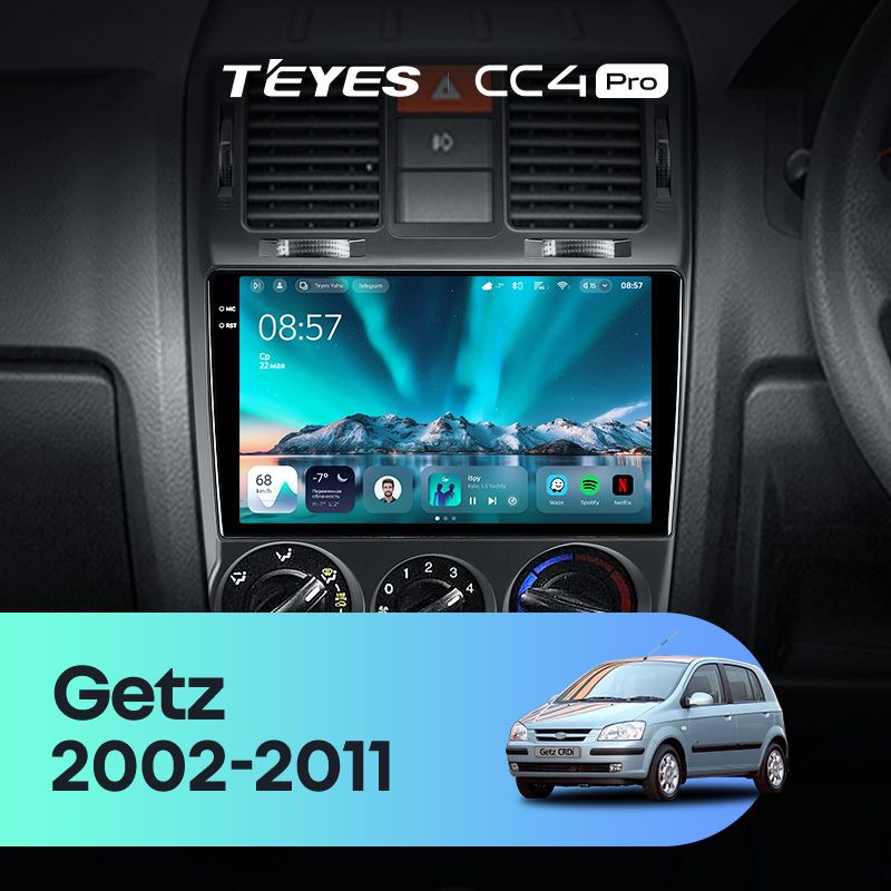 Штатная магнитола Teyes CC4 Pro 8/128 Hyundai Getz (2002-2011) Правый руль