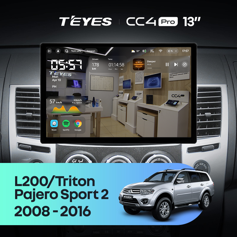 Штатная магнитола Teyes CC4 Pro 8/128 Mitsubishi Pajero Sport 2 (2008-2016) (13")