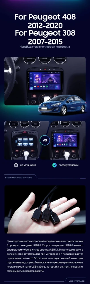 Штатная магнитола Teyes CC3 2K 4/64 Peugeot 308 (2007-2015)