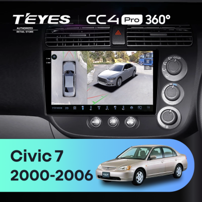 Штатная магнитола Teyes CC4 Pro 360 12/256 Honda Civic 7 (2000-2006) F2 Правый руль