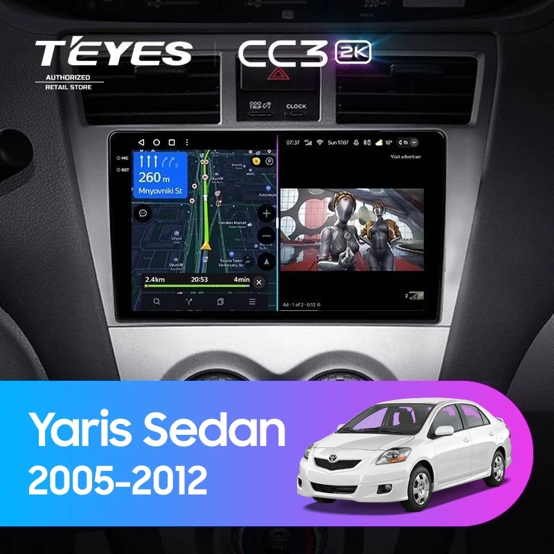 Штатная магнитола Teyes CC3 2K 360 6/128 Toyota Yaris Sedan (2005-2012)