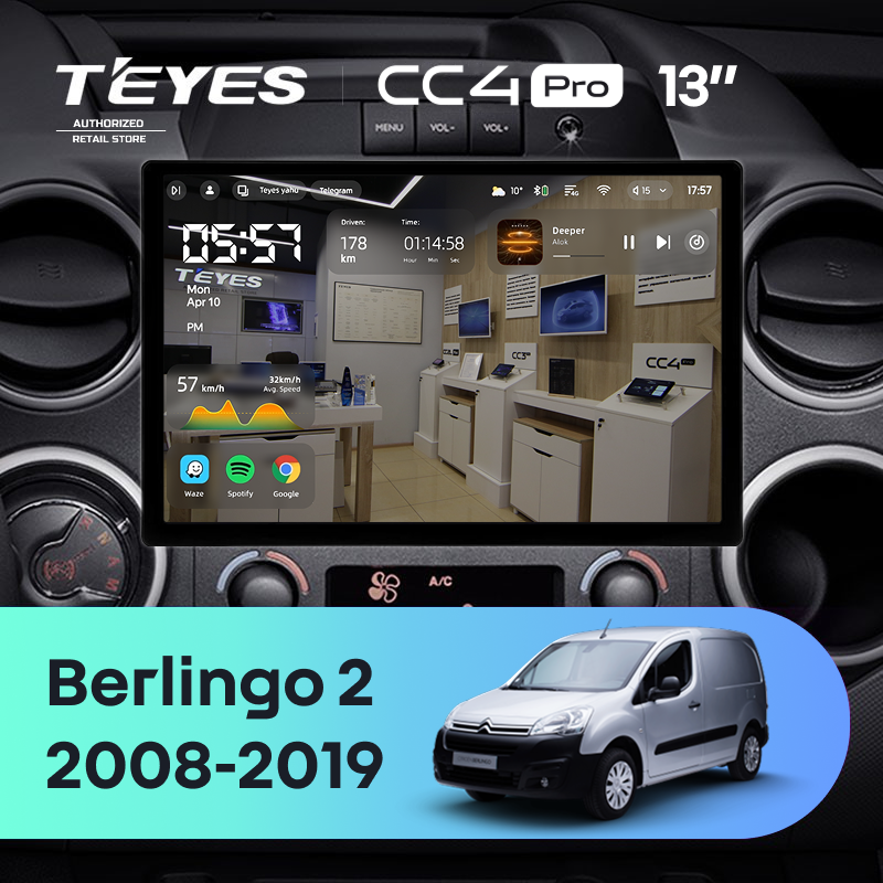 Штатная магнитола Teyes CC4 Pro 12/256 Citroen Berlingo 2 B9 (2008-2019) (13")