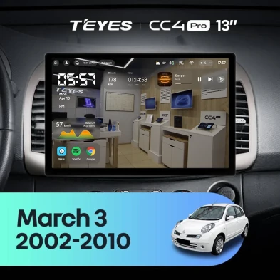 Штатная магнитола Teyes CC4 Pro 8/128 Nissan March 3 K12 (2002-2010) (13")