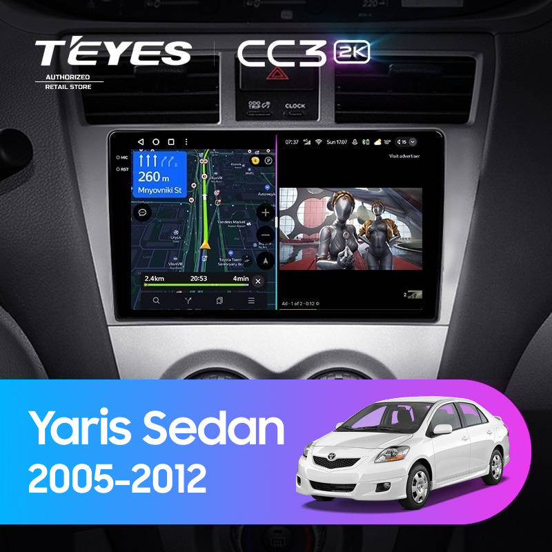 Штатная магнитола Teyes CC3 2K 4/64 Toyota Yaris Sedan (2005-2012)