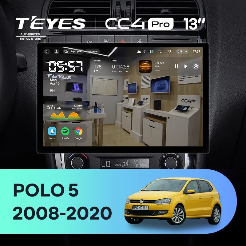 Штатная магнитола Teyes CC4 Pro 12/256 Volkswagen Polo 5 (2008-2020) F1 (13")