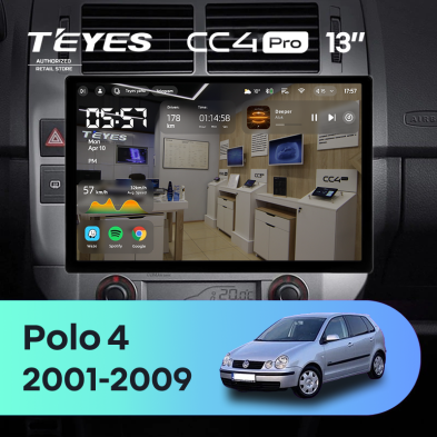 Штатная магнитола Teyes CC4 Pro 12/256 Volkswagen Polo Mk4 (2001-2009) F2 (13&quot;)