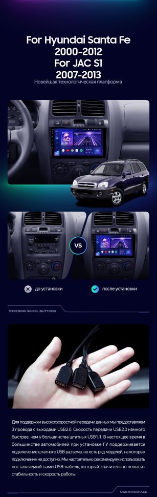 Штатная магнитола Teyes CC3 2K 4/32 Hyundai Santa Fe SM (2000-2012)