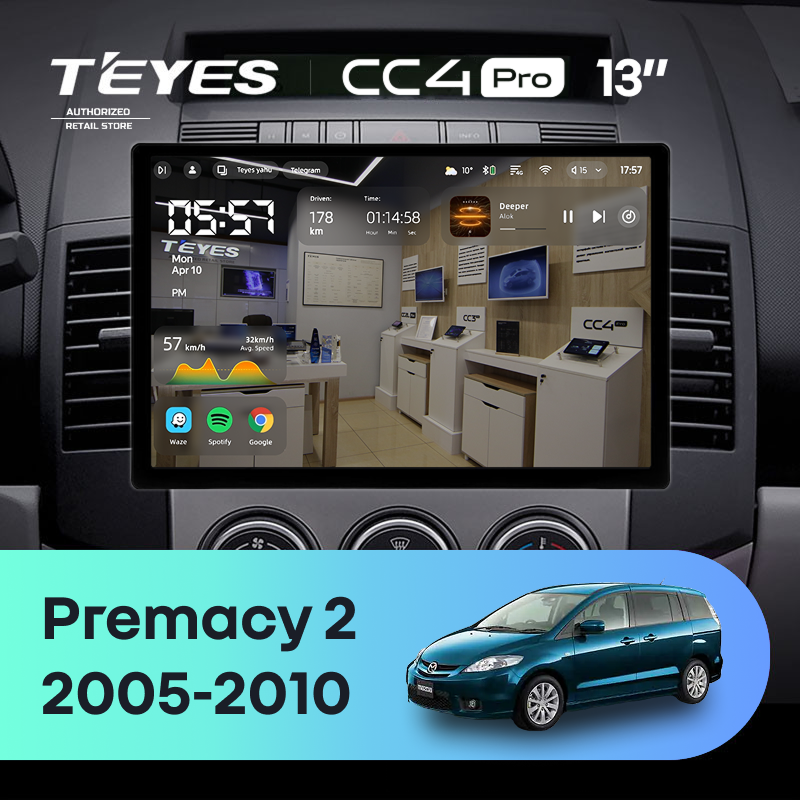 Штатная магнитола Teyes CC4 Pro 8/128 Mazda Premacy 2 (2005-2010) (13")