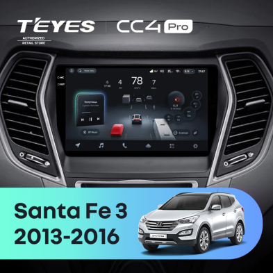 Штатная магнитола Teyes CC4 Pro 8/128 Hyundai Santa Fe 3 (2013-2016) Тип-B