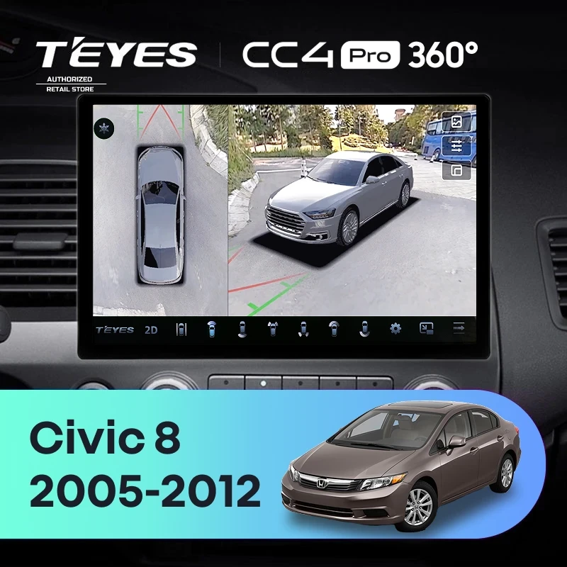 Штатная магнитола Teyes CC4 Pro 360 8/128 Honda Civic 8 FK FN FD (2005-2012) (13")