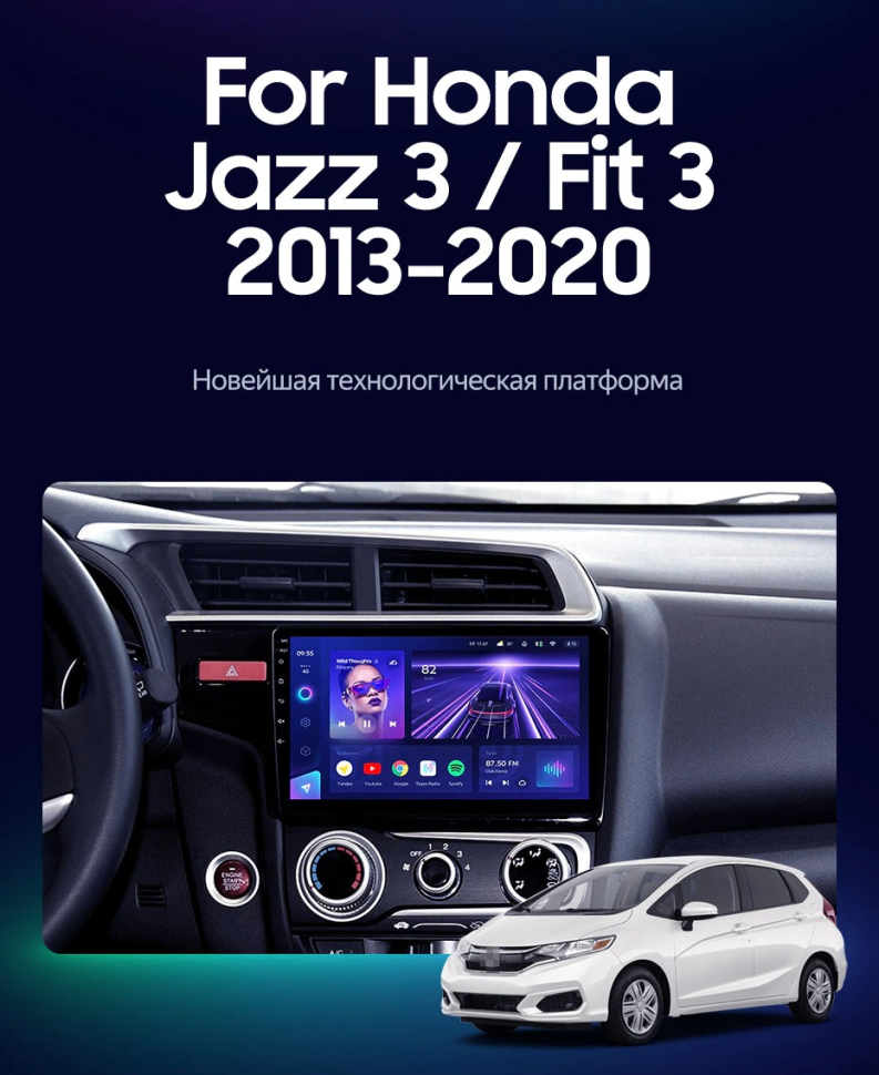 Штатная магнитола Teyes CC3 2K 360 6/128 Honda Fit 3 (2013-2020) Тип-A