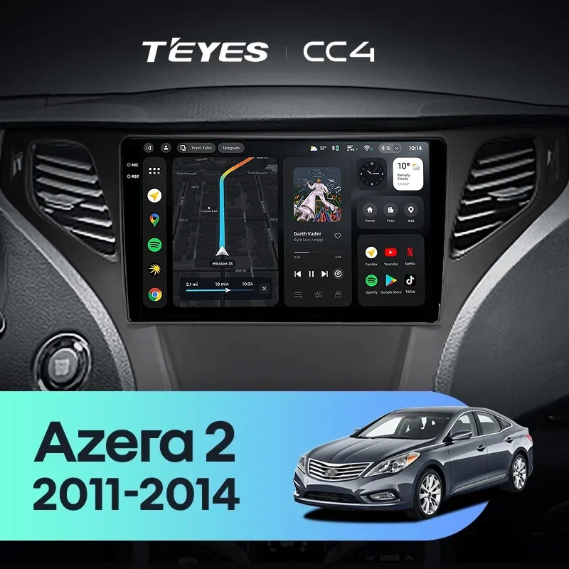 Штатная магнитола Teyes CC4 6/64 Hyundai Azera 2 (2011-2014) F2