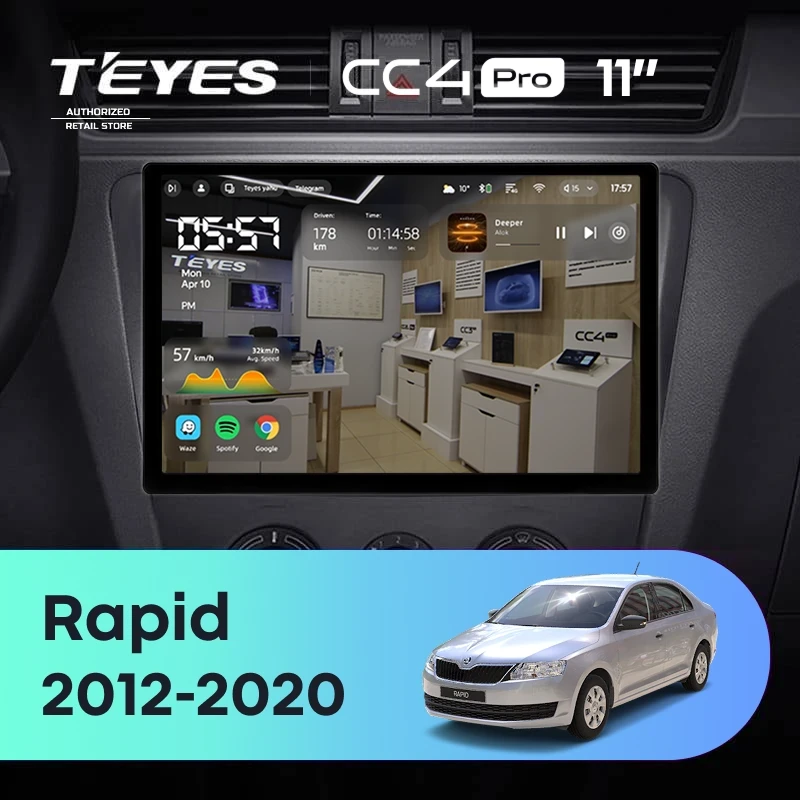 Штатная магнитола Teyes CC4 Pro 12/256 Skoda Rapid NH3 NH1 (2012-2020) (11") (10 inch Universal)