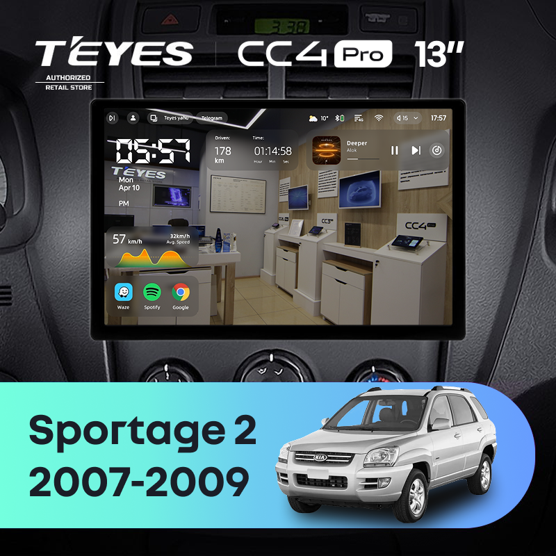 Штатная магнитола Teyes CC4 Pro 8/128 Kia Sportage 2 (2007-2009) (13")