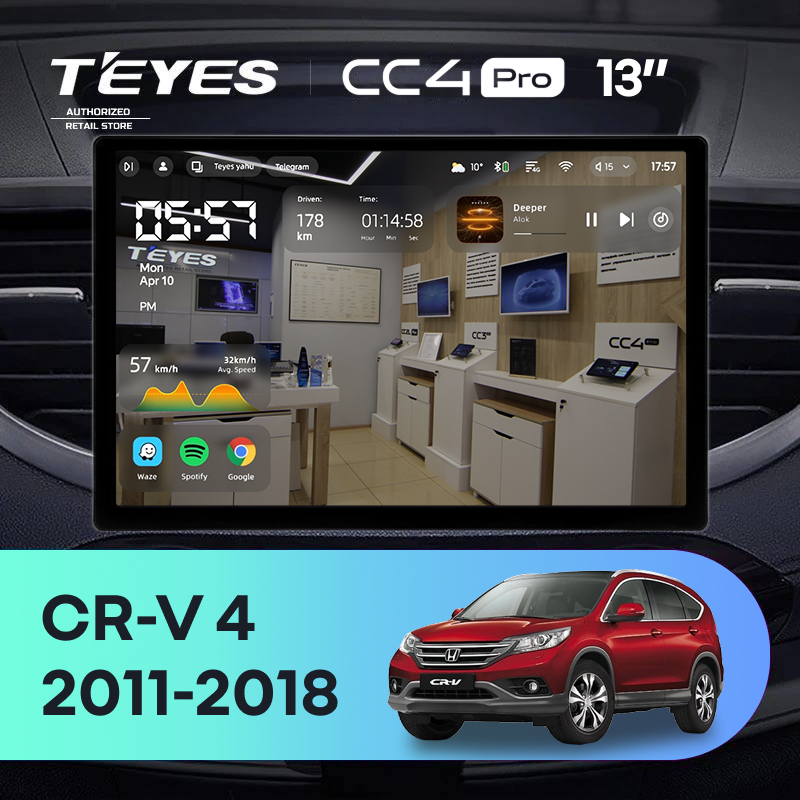 Штатная магнитола Teyes CC4 Pro 12/256 Honda CR-V 4 RM RE (2011-2018) Тип-B (13")