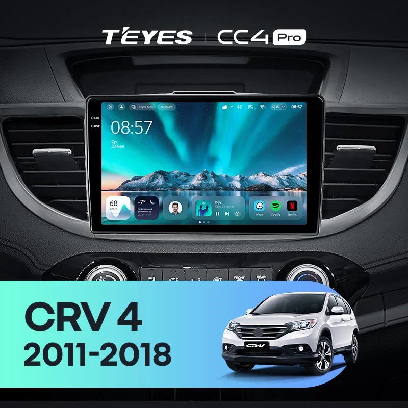 Штатная магнитола Teyes CC4 Pro 8/128 Honda CR-V 4 RM RE (2011-2018) 9" Тип-A