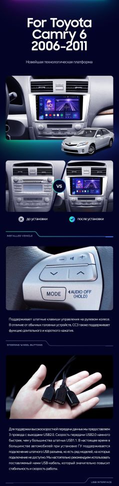 Штатная магнитола Teyes CC3 2K 6/128 Toyota Camry 6 XV 40 (2006-2011) F1