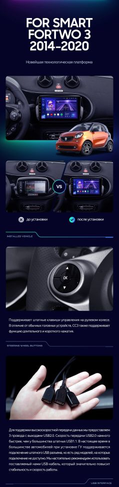 Штатная магнитола Teyes CC3 4/32 Mercedes-Benz Smart Fortwo 3 C453 A453 W453 (2014-2020)