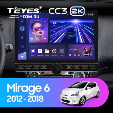 Штатная магнитола Teyes CC3 2K 6/128 Mitsubishi Mirage 6 (2012-2018) (13&quot; с кнопками)