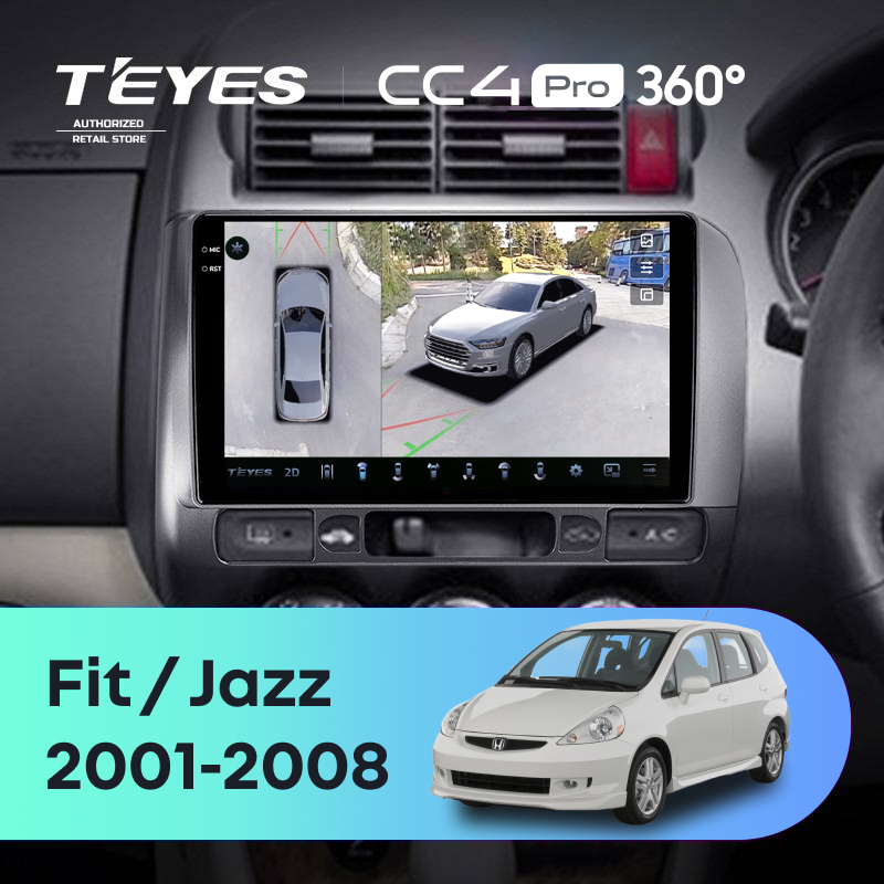 Штатная магнитола Teyes CC4 Pro 360 12/256 Honda Fit GD (2001-2008) Правый руль