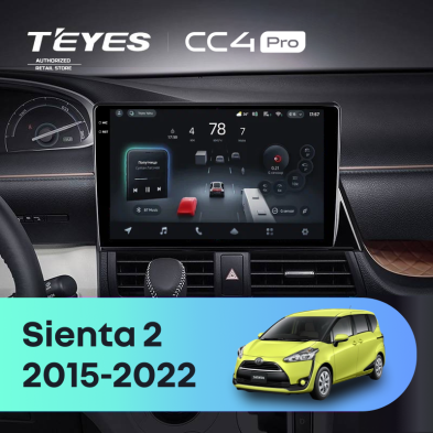 Штатная магнитола Teyes CC4 Pro 8/128 Toyota Sienta 2 XP170 (2015-2022)
