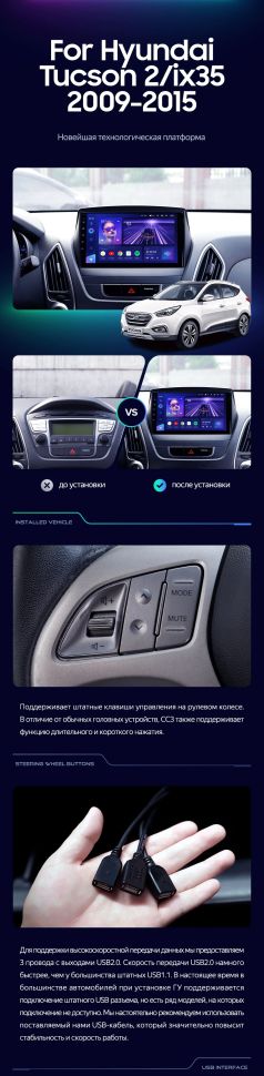 Штатная магнитола Teyes CC3 4/32 Hyundai ix35 (2009-2015) (Tucson 2) Тип-C