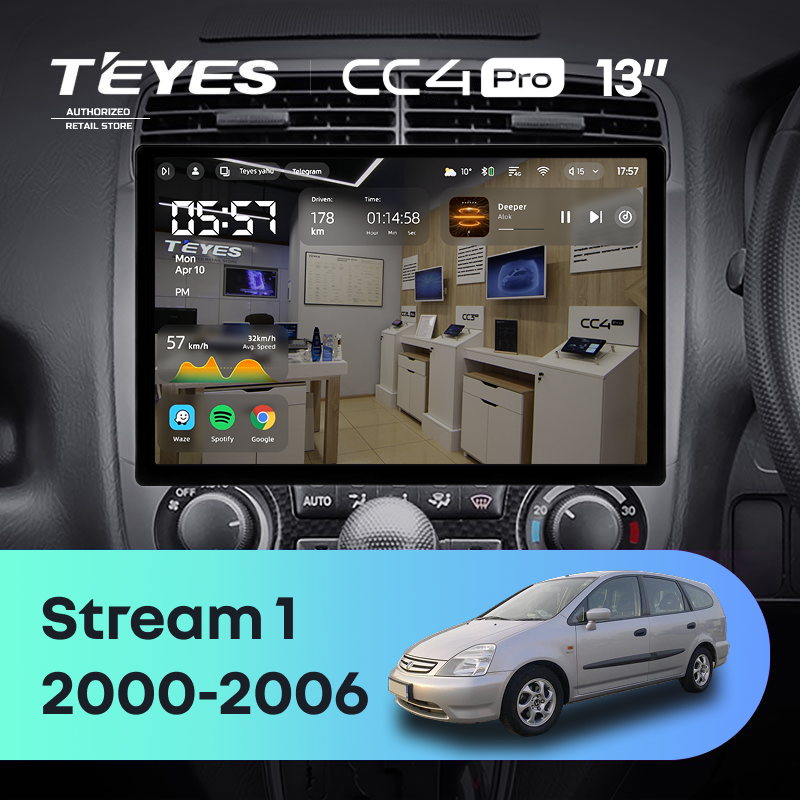 Штатная магнитола Teyes CC4 Pro 12/256 Honda Stream 1 (2000-2006) (13")