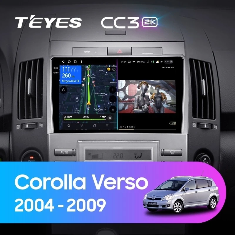Штатная магнитола Teyes CC3 2K 4/64 Toyota Corolla Verso AR10 (2004-2009) F2