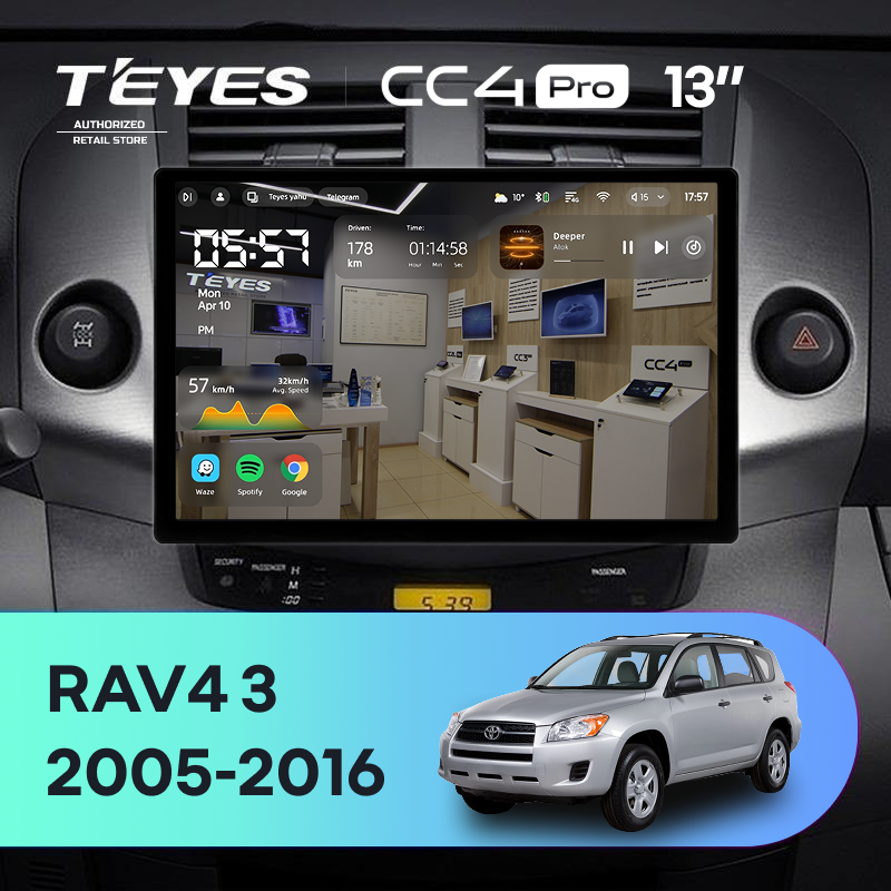 Штатная магнитола Teyes CC4 Pro 12/256 Toyota RAV4 3 XA30 (2005-2016) F1 (13")