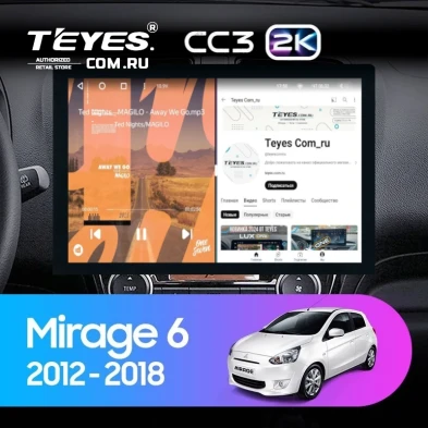 Штатная магнитола Teyes CC3 2K 360 6/128 Mitsubishi Mirage 6 (2012-2018) (13")
