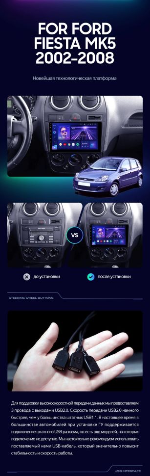 Штатная магнитола Teyes CC3 2K 4/64 Ford Fiesta Mk5 (2002-2008)