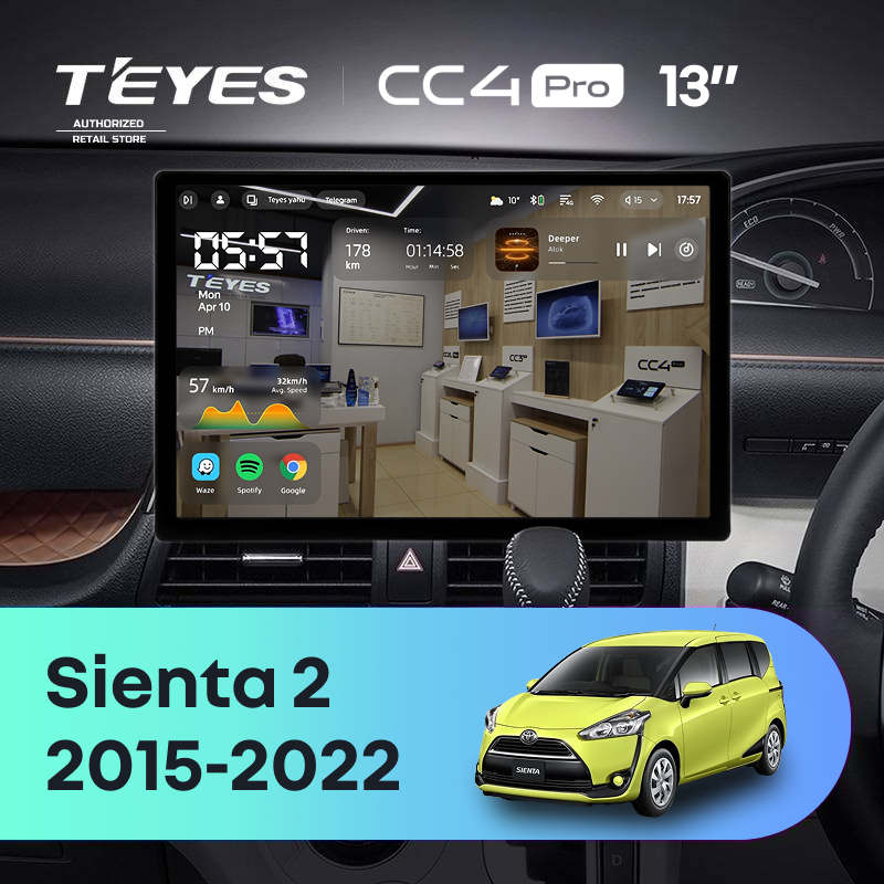 Штатная магнитола Teyes CC4 Pro 12/256 Toyota Sienta 2 XP170 (2015-2022) Правый руль (13")