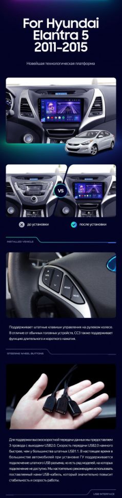 Штатная магнитола Teyes CC3 4/32 Hyundai Elantra 5 JK GD MD UD (2010-2016) F2