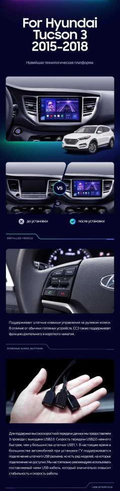 Штатная магнитола Teyes CC3 4/32 Hyundai Tucson 3 (2015-2018) Тип-A