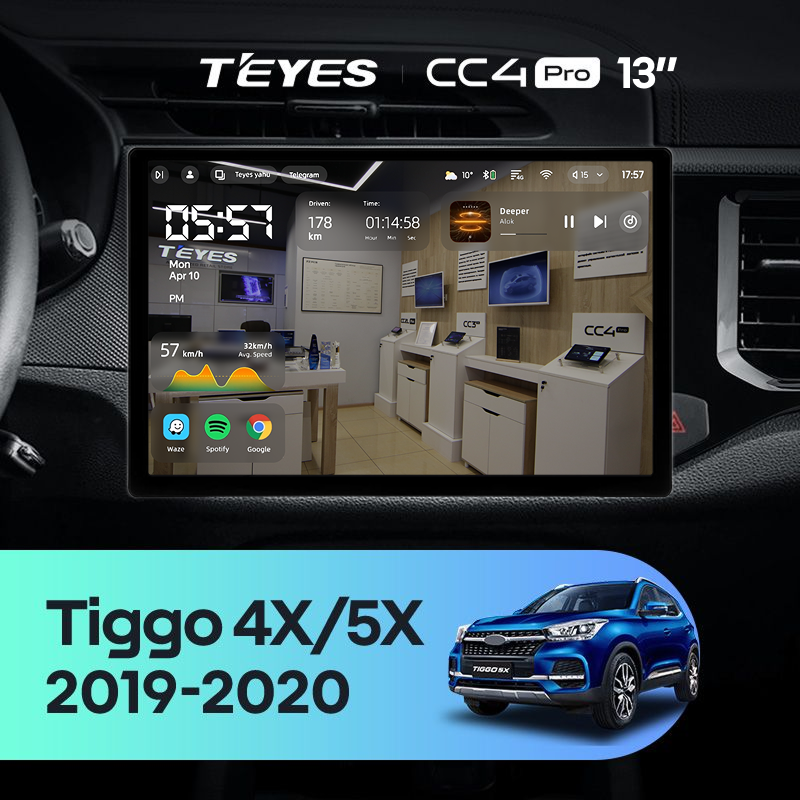 Штатная магнитола Teyes CC4 Pro 8/128 Chery Tiggo 4X 5X (2019-2020) (13")