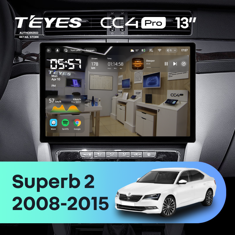Штатная магнитола Teyes CC4 Pro 8/128 Skoda Superb 2 B6 (2008-2015) (13") (10 inch Universal)