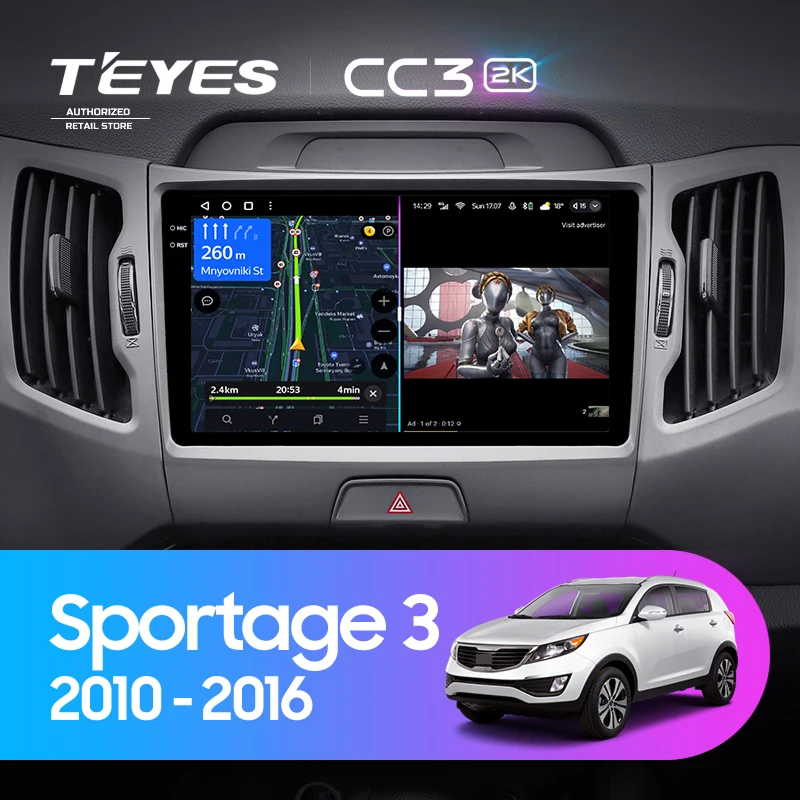 Штатная магнитола Teyes CC3 2K 6/128 Kia Sportage 3 SL (2010-2016) Тип-A