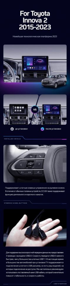 Штатная магнитола Teyes CC3 2K 6/128 Toyota Innova 2 (2015-2023)