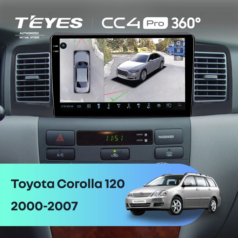 Штатная магнитола Teyes CC4 Pro 360 8/128 Toyota Corolla 120 (2000-2007) (черная) F1