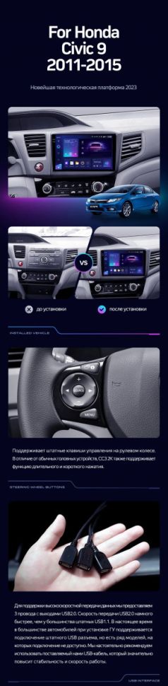 Штатная магнитола Teyes CC3L 4/32 Honda Civic 9 FB FK FD (2011-2015)